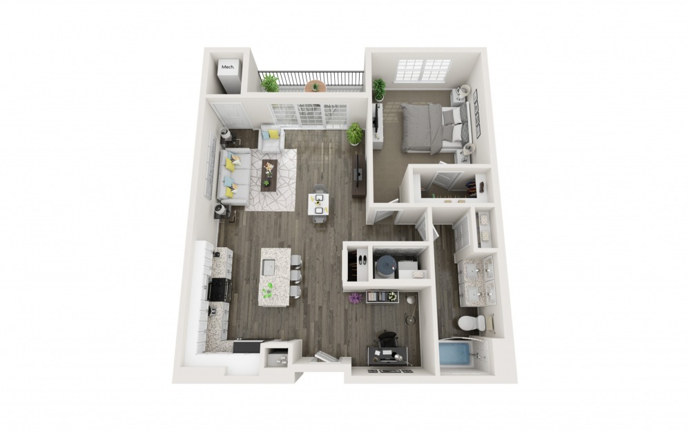 A2 - 1 bedroom floorplan layout with 1 bath and 976 square feet.
