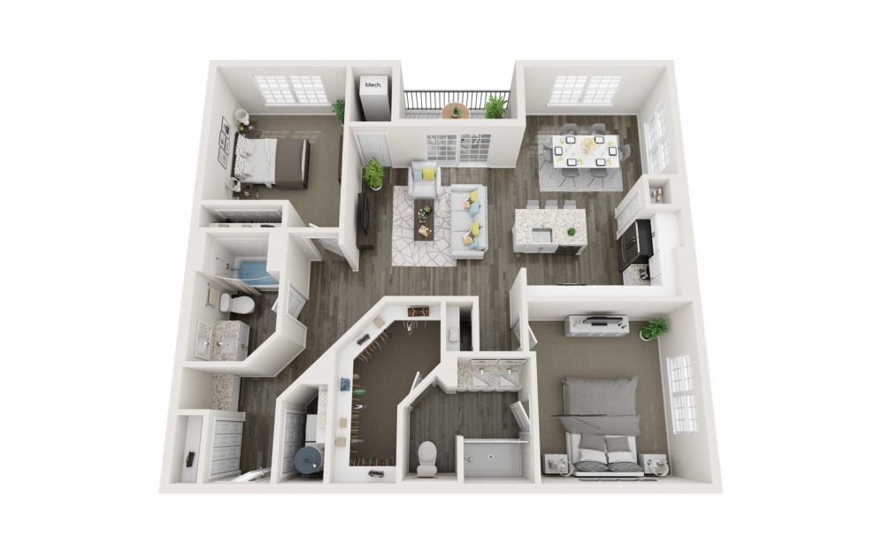 B3 - 2 bedroom floorplan layout with 2 baths and 1279 square feet.